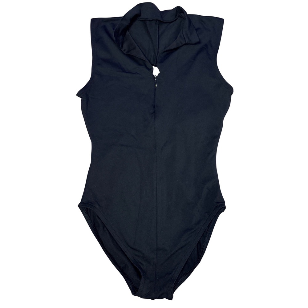 Harmonie Bodywear Womens Black Sleeveless Zip‎ Front Leotard Bodysuit, Size M
